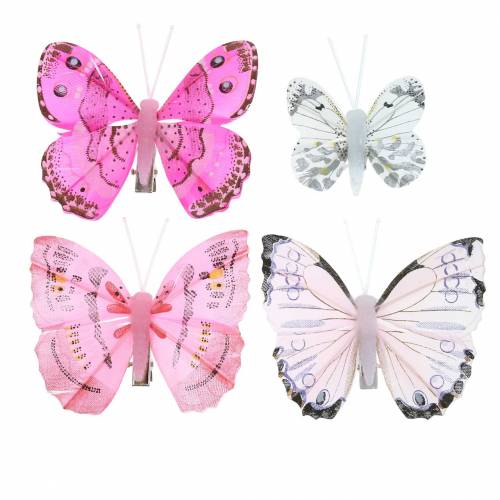 Floristik24 Mariposa en clip rosa 6cm 10 piezas