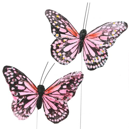 Floristik24 Mariposa en alambre rosa 11cm 12uds