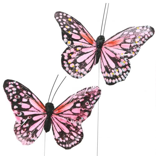 Floristik24 Mariposa en alambre rosa 11cm 12uds