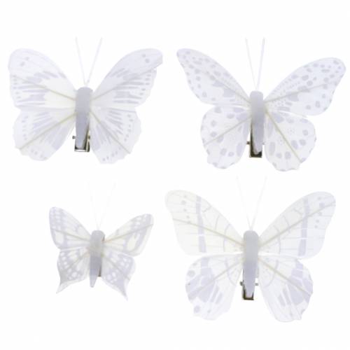 Floristik24 Mariposa de plumas en clip blanco 6cm 10 piezas