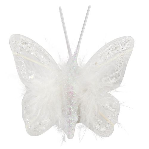 Artículo Mariposas de plumas con clip blanco brillo 5x4,5cm 4 piezas