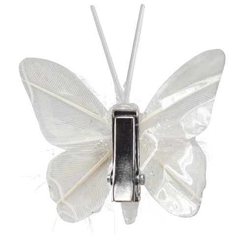 Artículo Mariposas de plumas con clip blanco brillo 5x4,5cm 4 piezas