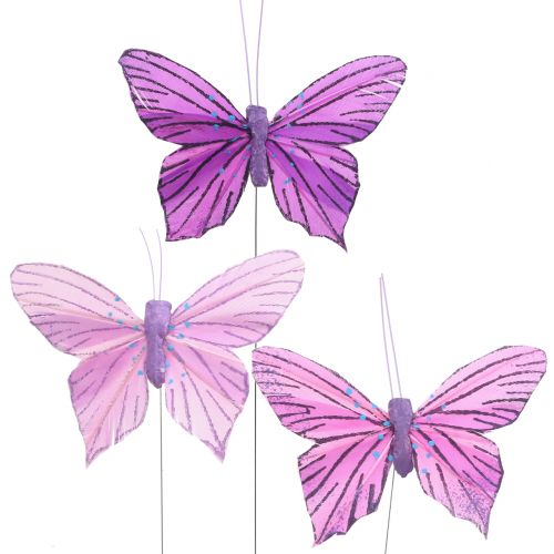 Floristik24 Mariposas de plumas moradas 8,5cm 12uds