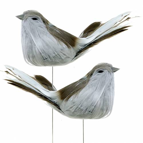 Floristik24 Pluma pájaro en alambre gris 12cm 4uds