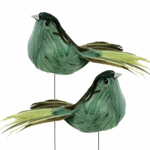 Floristik24 Pluma pájaro en alambre verde 12cm 4uds