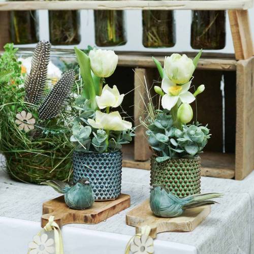 Floristik24 Pluma pájaro en alambre verde 12cm 4uds