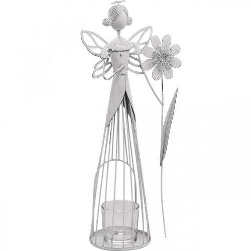 Floristik24 Decoración de primavera, hada de las flores como farol, decoración de mesa de metal, duende con flor blanca Al. 32,5 cm