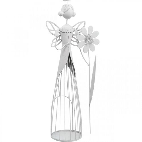 Floristik24 Hada de las flores con flor, decoración primaveral, farol de metal, hada de las flores de metal blanco Al. 40,5 cm
