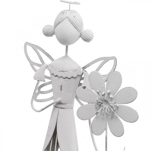 Hada de las flores con flor, decoración primaveral, farol de metal, hada de las flores de metal blanco Al. 40,5 cm