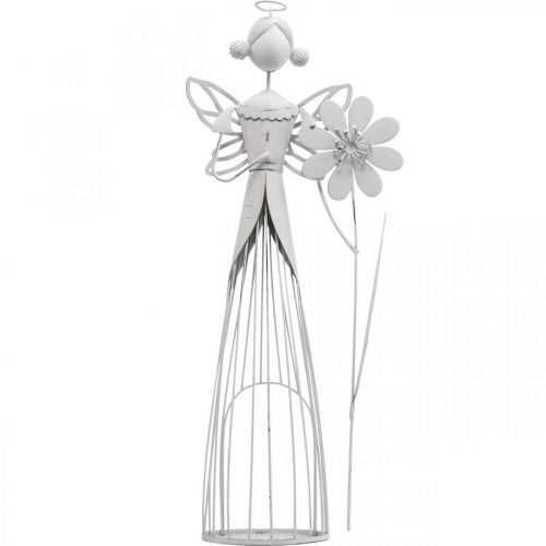 Floristik24 Hada de las flores con flor, decoración primaveral, farol de metal, hada de las flores de metal blanco Al. 40,5 cm