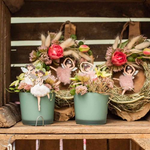Floristik24 Hadas para colgar, decoración de primavera, decoración de elfos, colgante de madera rosa, turquesa, blanco H10-11.5cm 9pcs