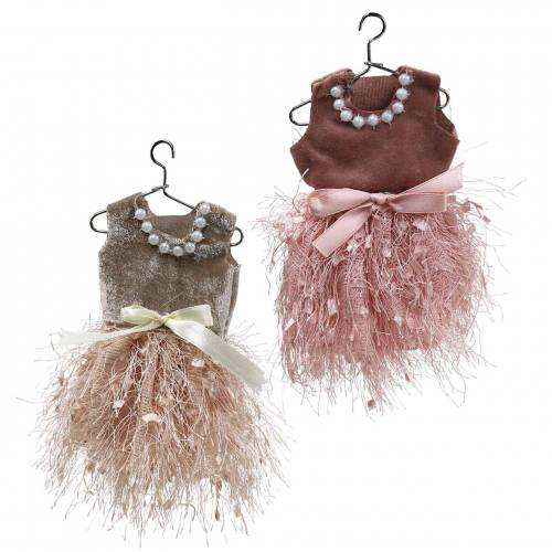 Artículo Vestido de duende navideño con percha rosa, marrón / crema 16cm 4pcs