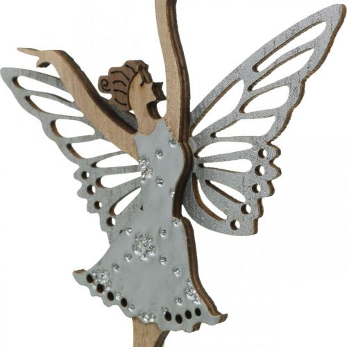 Floristik24 Enchufe de flores hada, primavera, elfo bailarín, enchufe de plantas naturaleza, plata, blanco 6 piezas