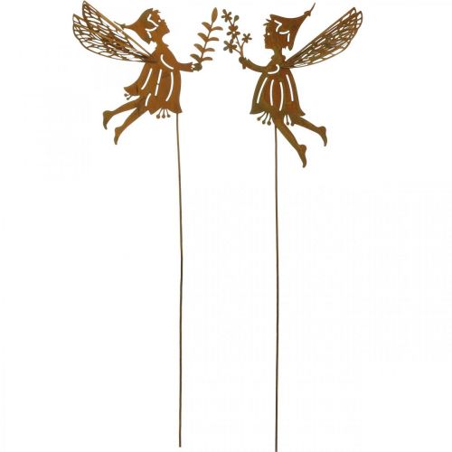 Floristik24 Hada de primavera en un palo, tapón decorativo, elfo de flores hecho de metal óxido L33cm 4 uds.