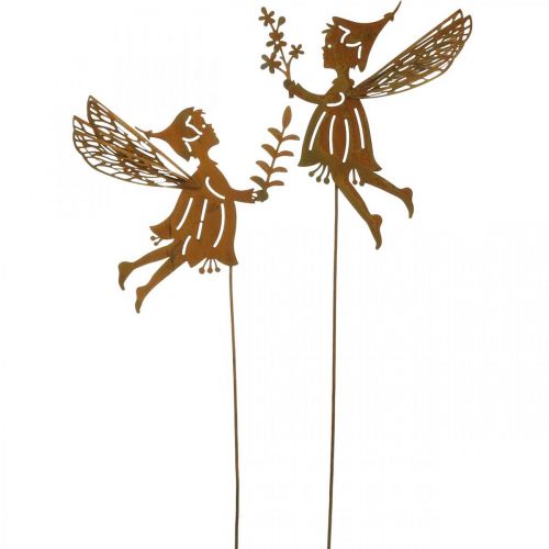 Floristik24 Hada de primavera en un palo, tapón decorativo, elfo de flores hecho de metal óxido L33cm 4 uds.