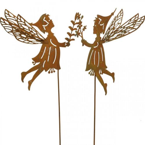 Floristik24 Hada de primavera en un palo, tapón decorativo, elfo de flores hecho de metal óxido L33cm 4 uds.