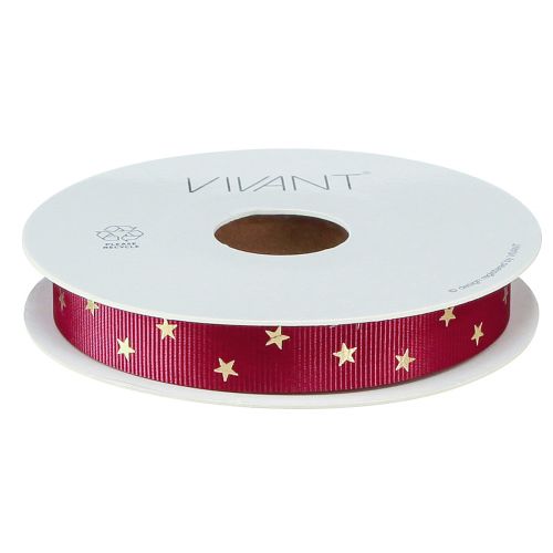 Artículo Cinta decorativa festiva en rojo oscuro con estrellas doradas, ancho 15 mm, largo 20 m