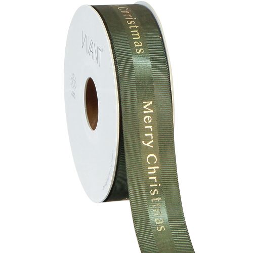 Cinta festiva navideña en verde oscuro con texto dorado &quot;Merry Christmas&quot;, ancho 25 mm, largo 20 m
