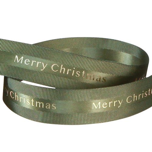 Artículo Cinta festiva navideña en verde oscuro con texto dorado &quot;Merry Christmas&quot;, ancho 25 mm, largo 20 m