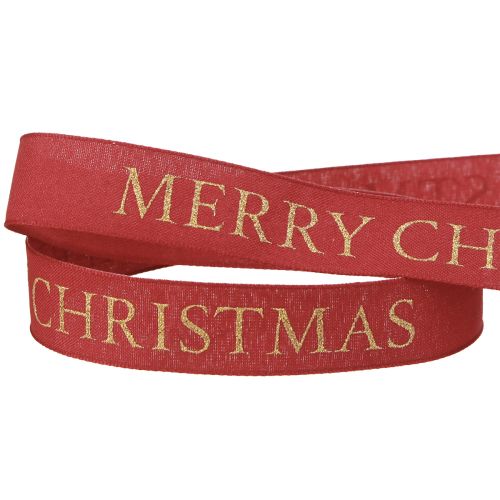 Artículo Cinta navideña festiva en rojo con texto dorado "Merry Christmas", ancho 25 mm, largo 15 m