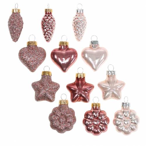 Floristik24 Mini arbol de navidad decoracion mix surtido cristal rosa, rosa 12 piezas