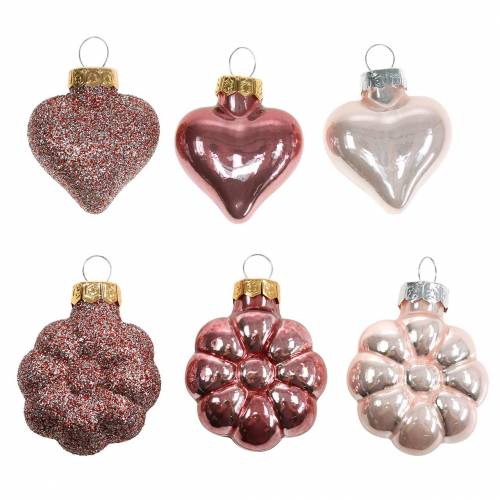 Floristik24 Mini arbol de navidad decoracion mix surtido cristal rosa, rosa 12 piezas