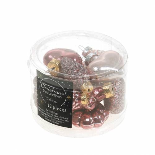 Floristik24 Mini arbol de navidad decoracion mix surtido cristal rosa, rosa 12 piezas
