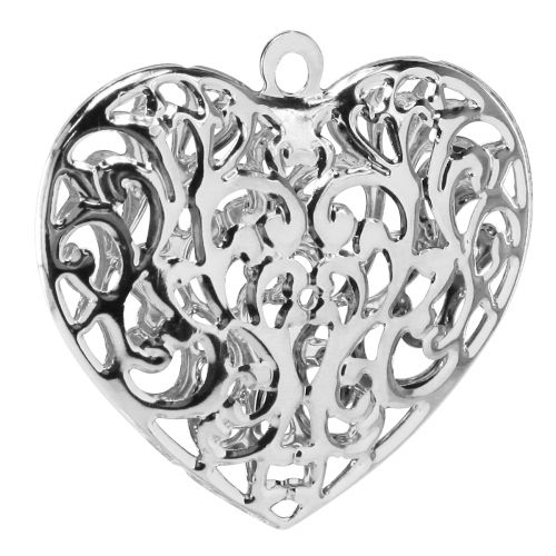 Artículo Corazón de filigrana para colgar corazón de metal plateado 5,5×5cm 20uds