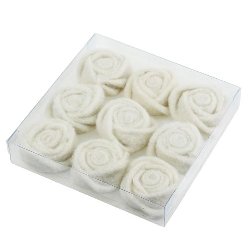 Floristik24 Fieltro rosa blanco Ø6cm 9p