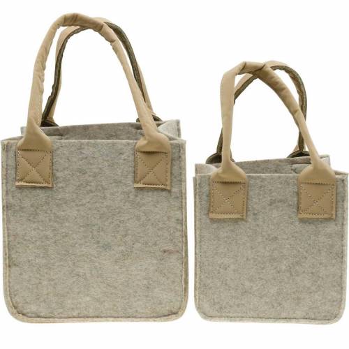 Floristik24 Jardinera de fieltro, fieltro beige, cesta de fieltro con asas, decoración de fieltro, juego de 2