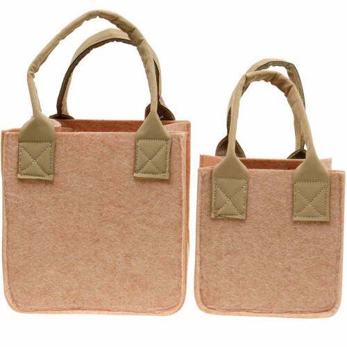 Floristik24 Jardinera de fieltro bolsa de fieltro rosa con asas decoración de fieltro juego de 2