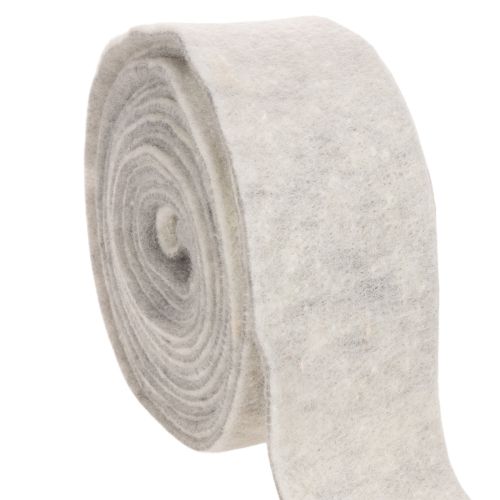 Cinta de fieltro bicolor, blanca/gris, hecha de 100% lana, 7,5 cm de ancho, 5 m de largo. comprar | Floristik24.es