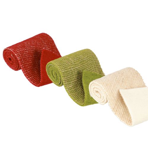 Floristik24 Cinta de fieltro rejilla de yute en verde rojo blanco 15x100cm 3 piezas