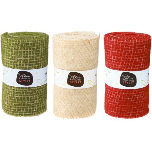 Artículo Cinta de fieltro rejilla de yute en verde rojo blanco 15x100cm 3 piezas