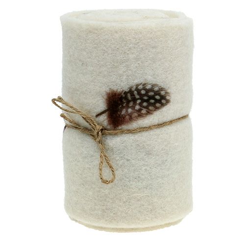 Floristik24 Cinta de fieltro crema con patrón de plumas 15cm 2m