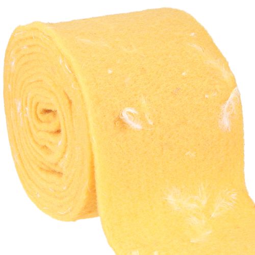 Artículo Cinta de fieltro cinta de lana tejido decorativo plumas amarillas fieltro de lana 15cm 5m