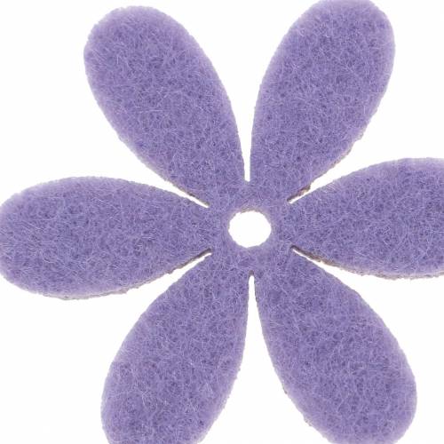 Artículo Flor de fieltro violeta, blanca surtida 4,5cm 54p