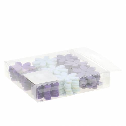 Floristik24 Flor de fieltro violeta, blanca surtida 4,5cm 54p