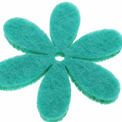 Artículo Flor de fieltro verde, azul claro, verde menta surtido 4.5cm 54p