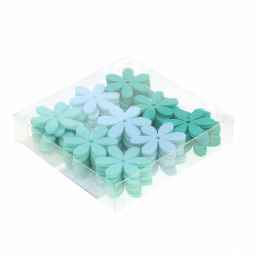 Artículo Flor de fieltro verde, azul claro, verde menta surtido 4.5cm 54p