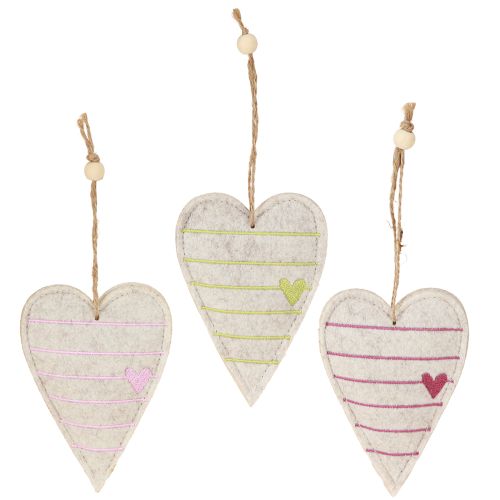 Floristik24 Colgantes de corazón de fieltro en set – Corazones decorativos románticos con bordado 12 cm 6 piezas