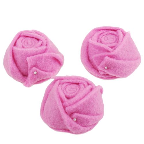 Floristik24 Fieltro rosa rosa Ø8cm H4.5cm 6pcs