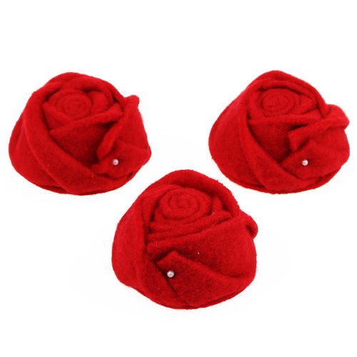 Floristik24 Fieltro rosa rojo Ø8cm H4cm 6pcs