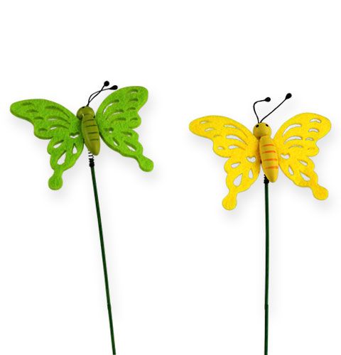 Floristik24 Fieltro mariposa en la varilla 7cm verde / amarillo 24pcs