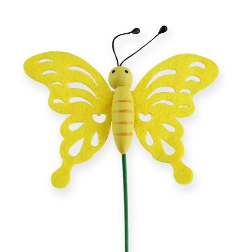 Floristik24 Fieltro mariposa en la varilla 7cm verde / amarillo 24pcs