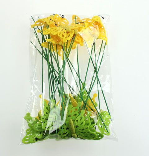 Floristik24 Fieltro mariposa en la varilla 7cm verde / amarillo 24pcs