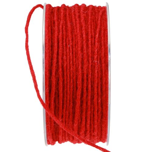 Artículo Cordón de fieltro hilo de lana cordón de lana hilo de mecha rojo 100m