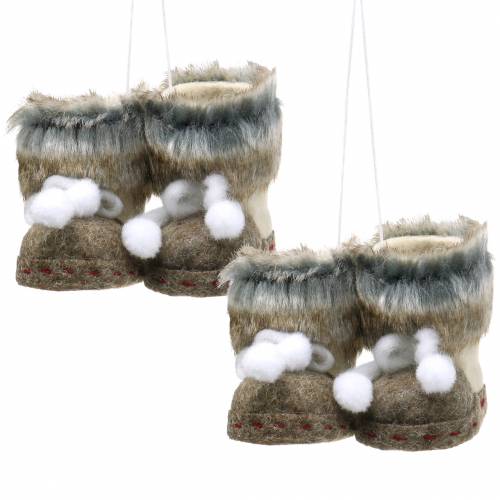 Floristik24 Adorno para árbol de Navidad Par de zapatos de fieltro con piel 10cm x 8cm 2pzs