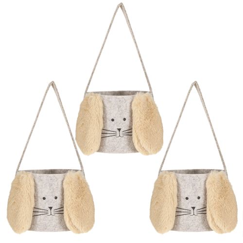 Artículo Bolsa de fieltro con decoración de conejo en color marrón grisáceo Ø13,5cm 3 uds.