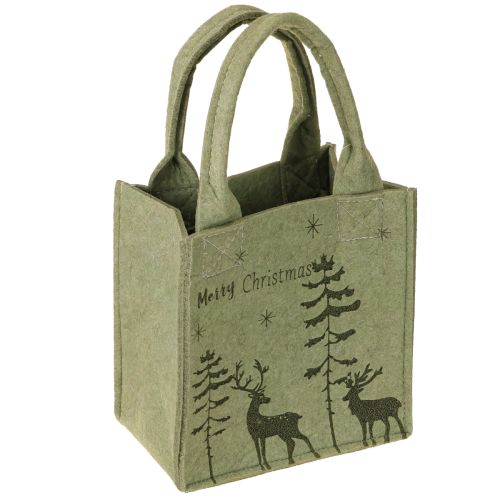 Bolsa de fieltro Feliz Navidad pequeña con asas Verde 15×10cm